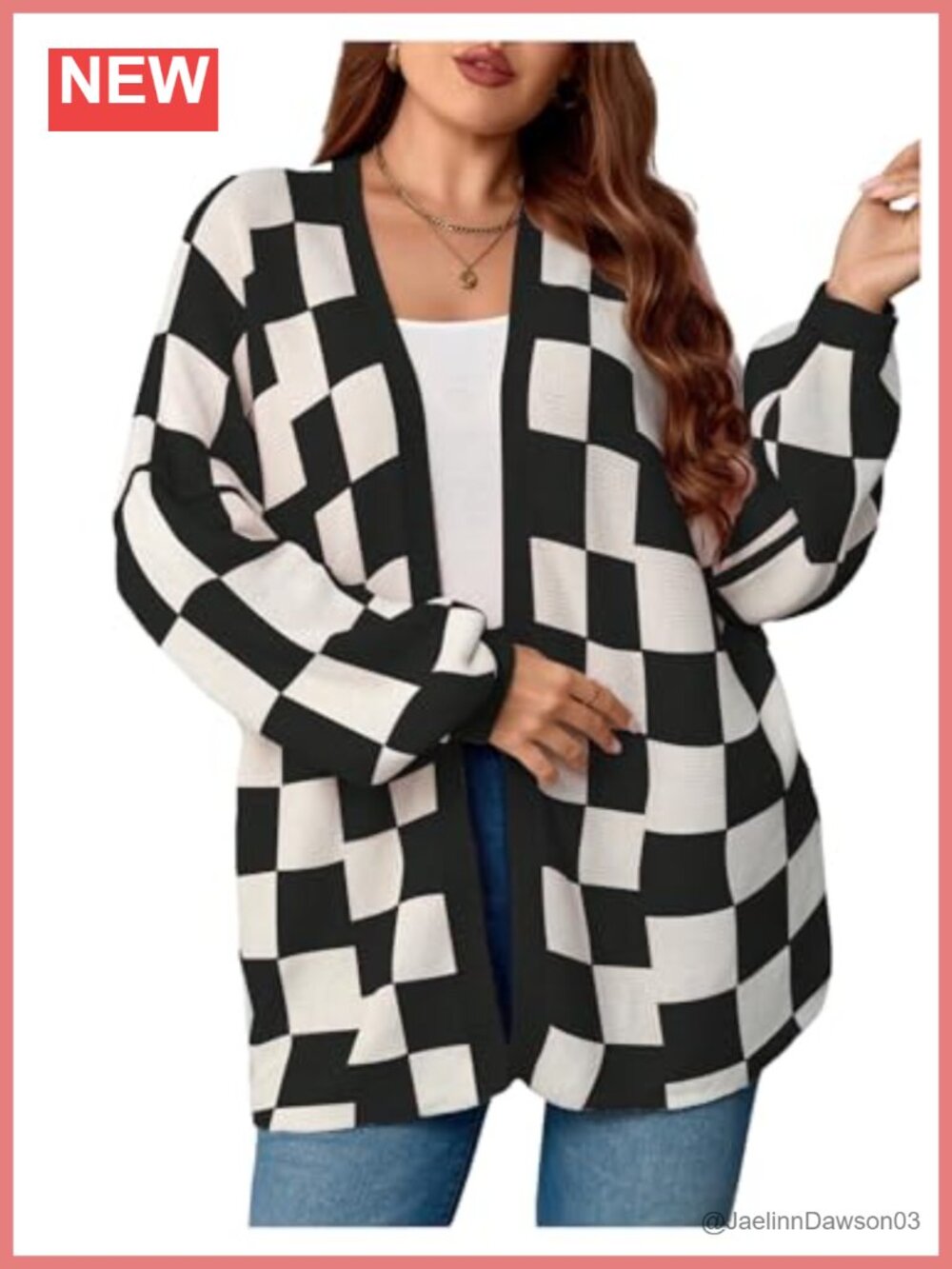 Plus Size Plaid Cardigan Sweater Open Front Long Sleeve Loose Knit
